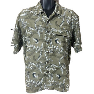 EXOFFICIO Mens Shirt Size Medium Short Sleeve Fish Casual Brown Button Down